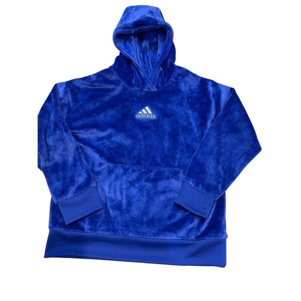 Adidas Kids Fleece Pullover Hoodie Blue Size 10/12 Long Sleeve Casual